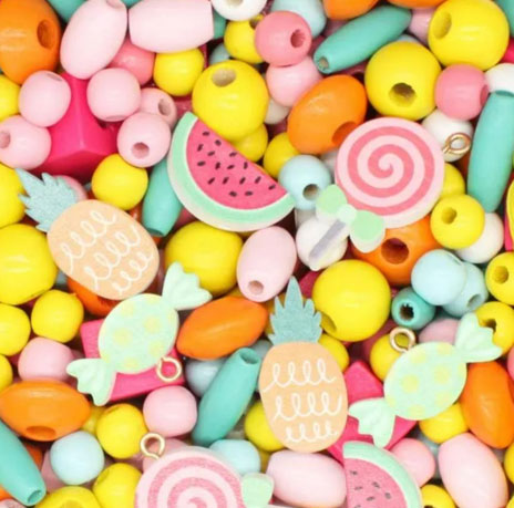 Making Friendship String Along Fruit and Candy Wood Bead
